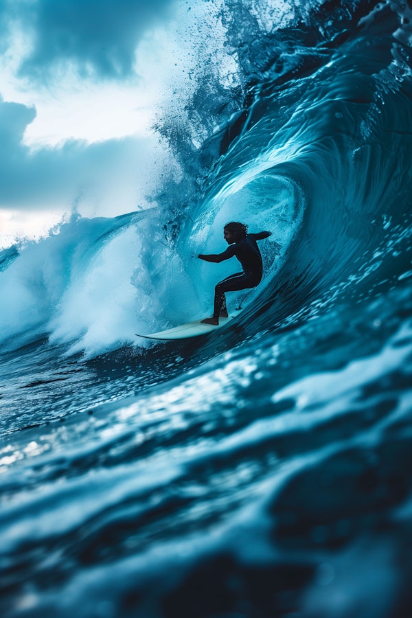 Surfer Riding a Massive Wave
