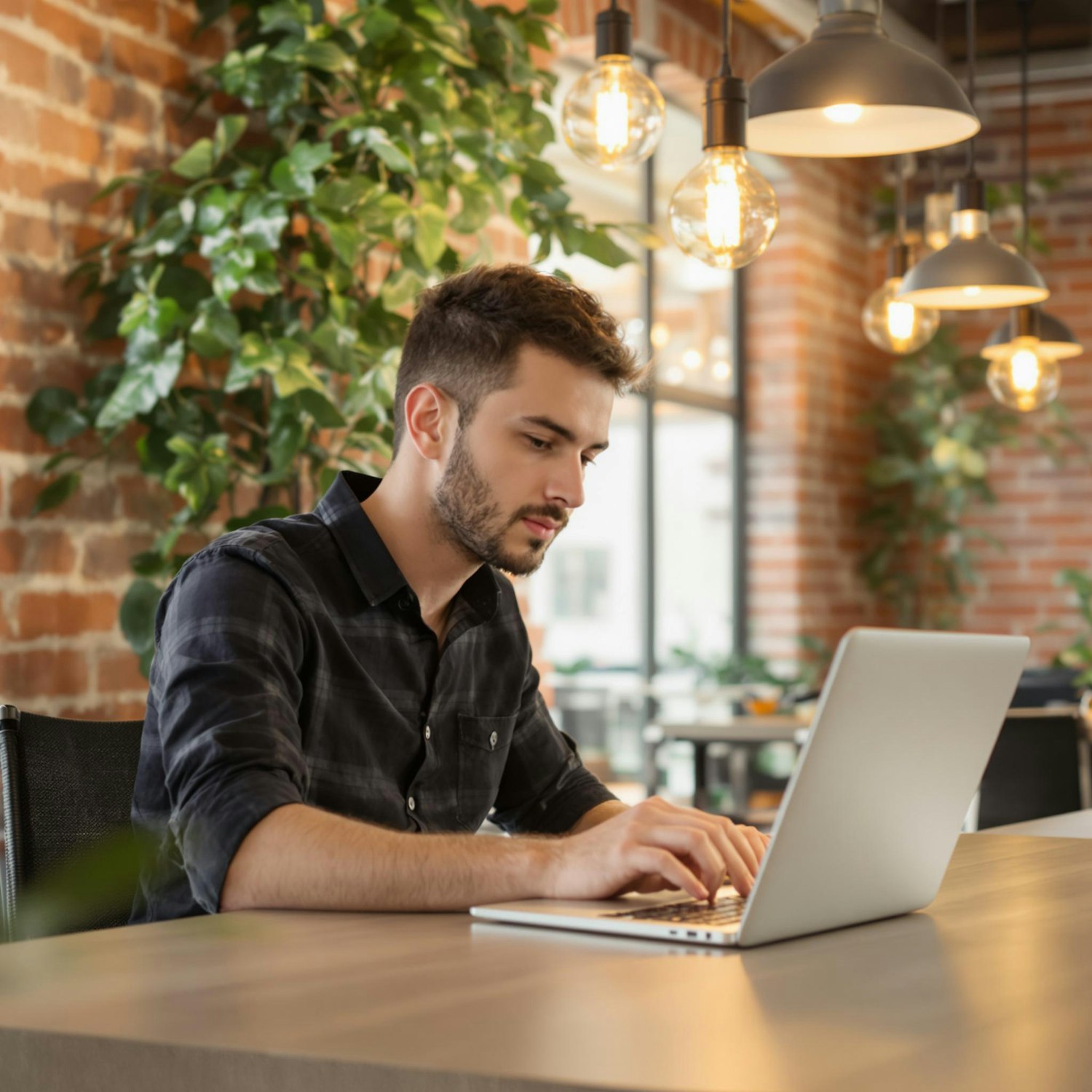 Man Typing at Workspace