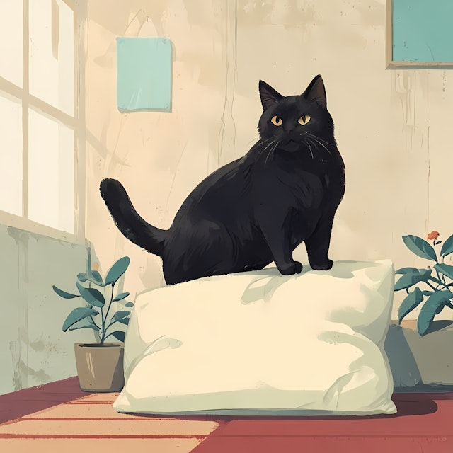 Black Cat on Cushion