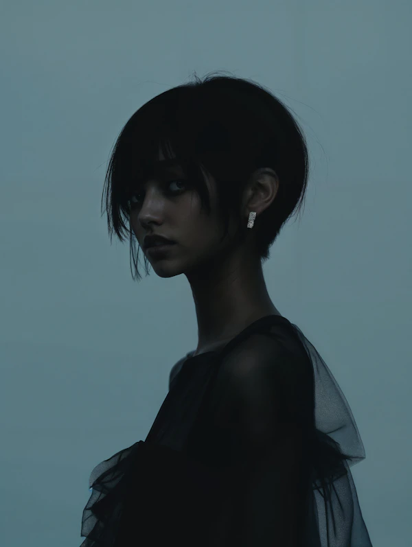 Introspective Woman in Sheer Top