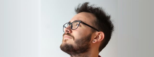 Contemplative Man with Beard and Glasses