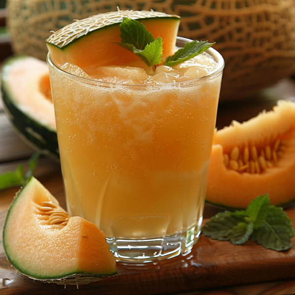 Fresh Melon Juice on Wooden Table