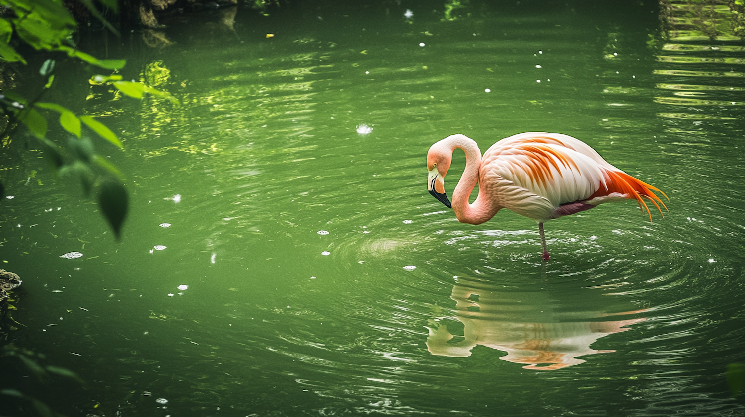 Solitary Flamingo in Serene Waters