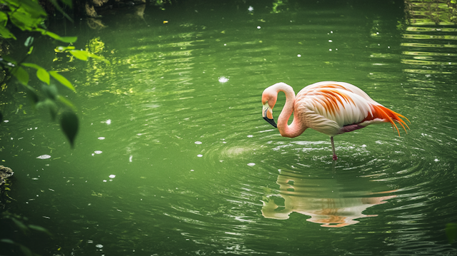 Solitary Flamingo in Serene Waters