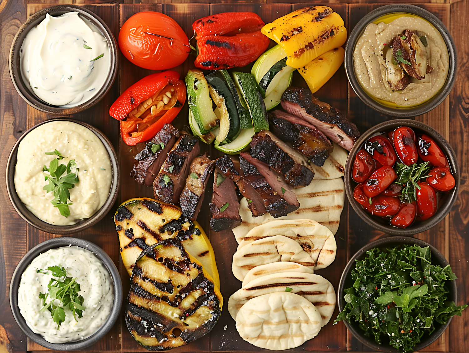 Grilled Meats and Vegetables Spread