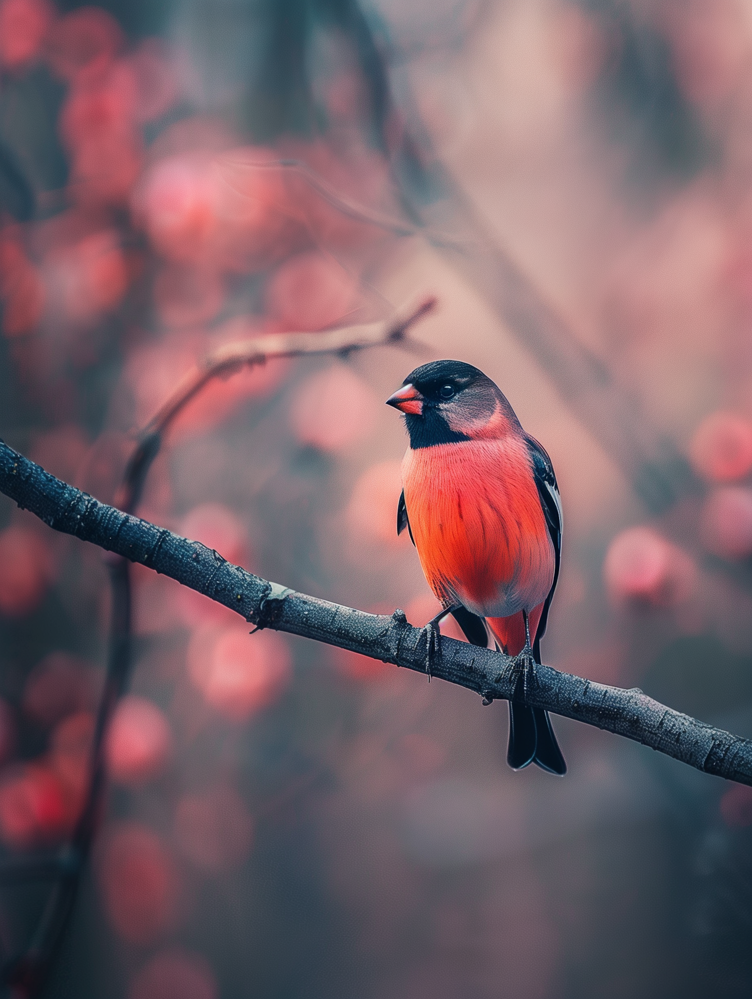 Vibrant Bullfinch on Branch