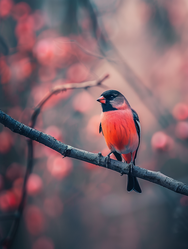 Vibrant Bullfinch on Branch