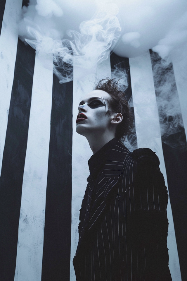 Dramatic Portrait with Striped Backdrop