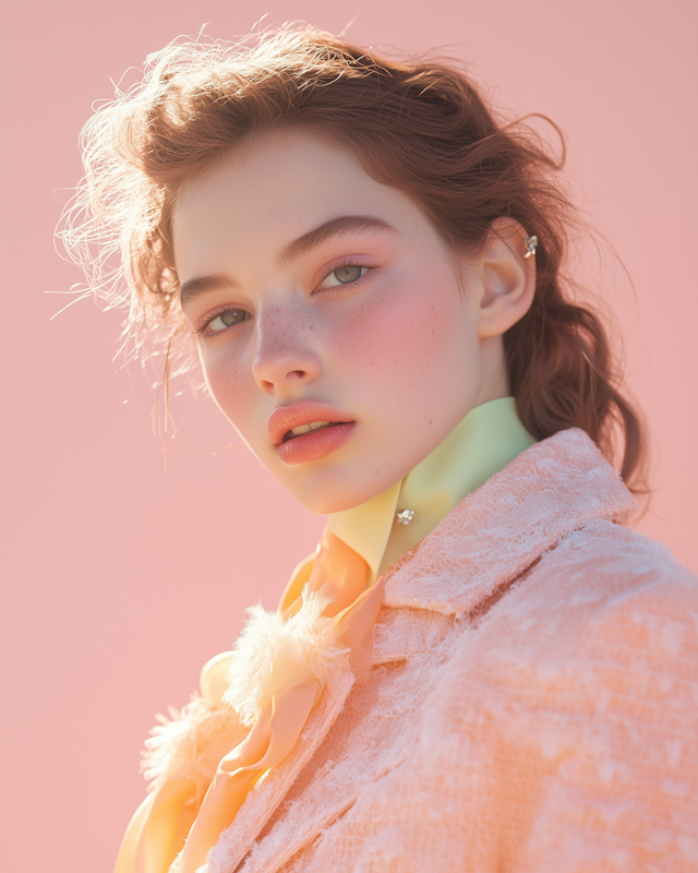 Serene Young Woman in Pastel Fashion