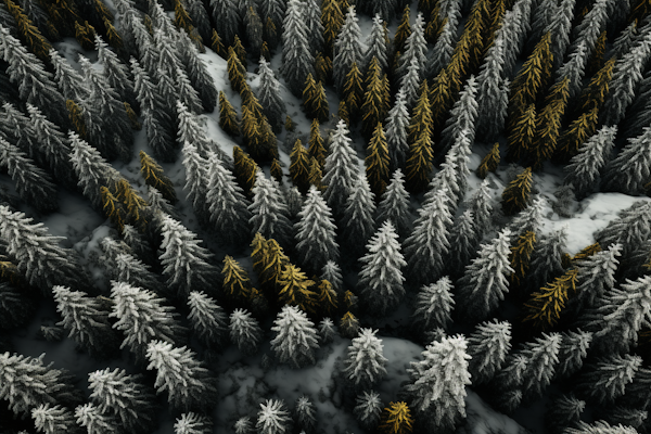 Serene Snow-Capped Coniferous Canopy