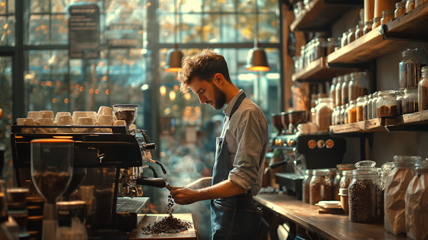 Artisan Barista at Work in Coffee Shop