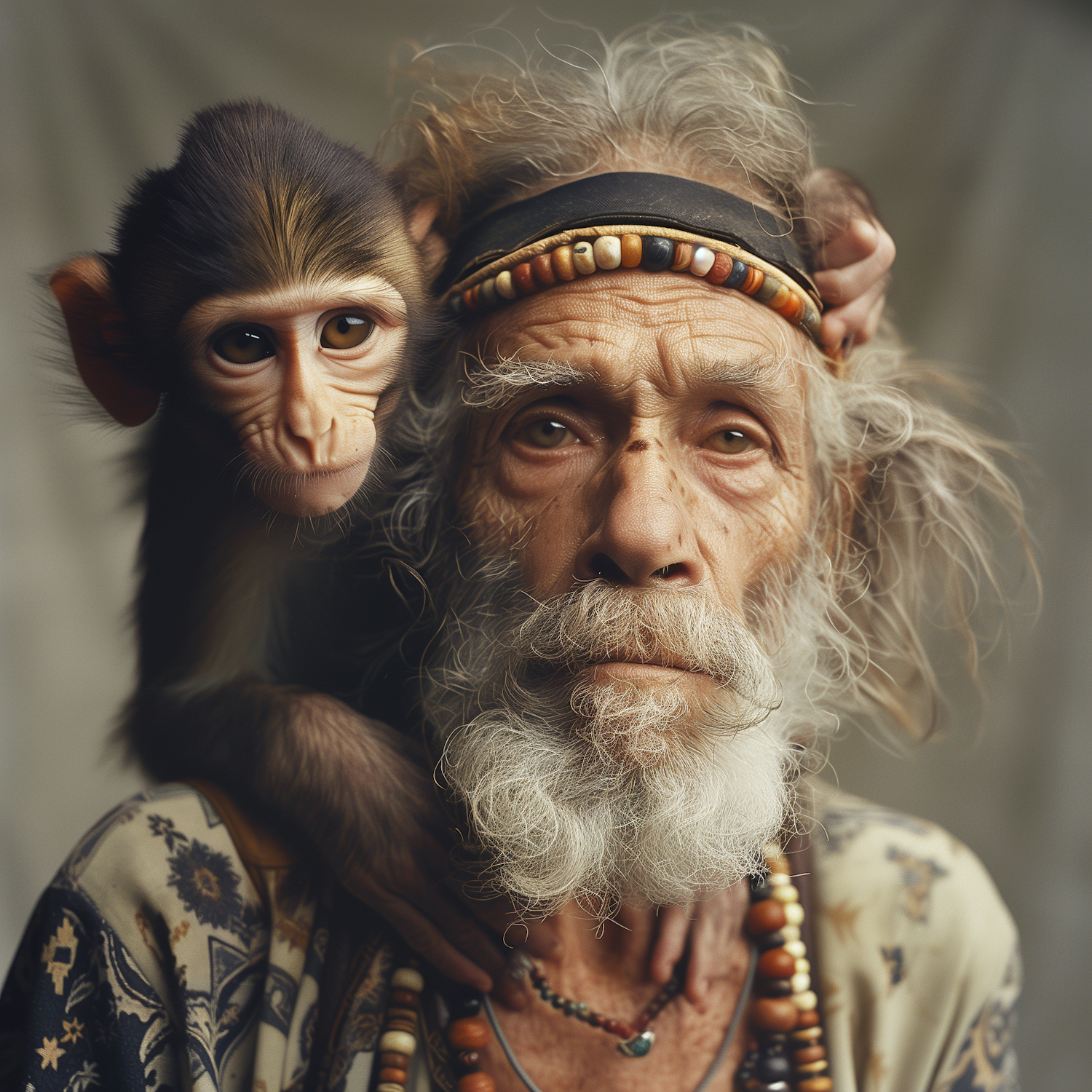 Elderly Man with Monkey Companion