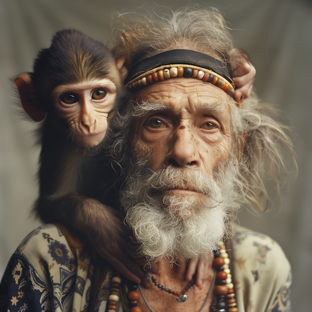 Elderly Man with Monkey Companion