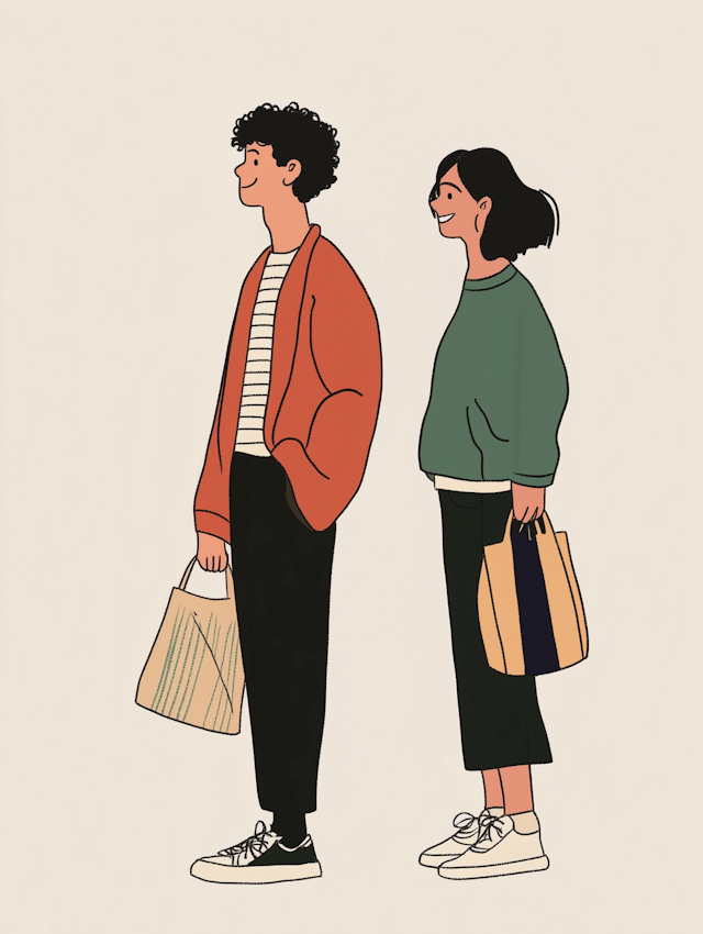 Casual Stroll of Two Illustrated Characters