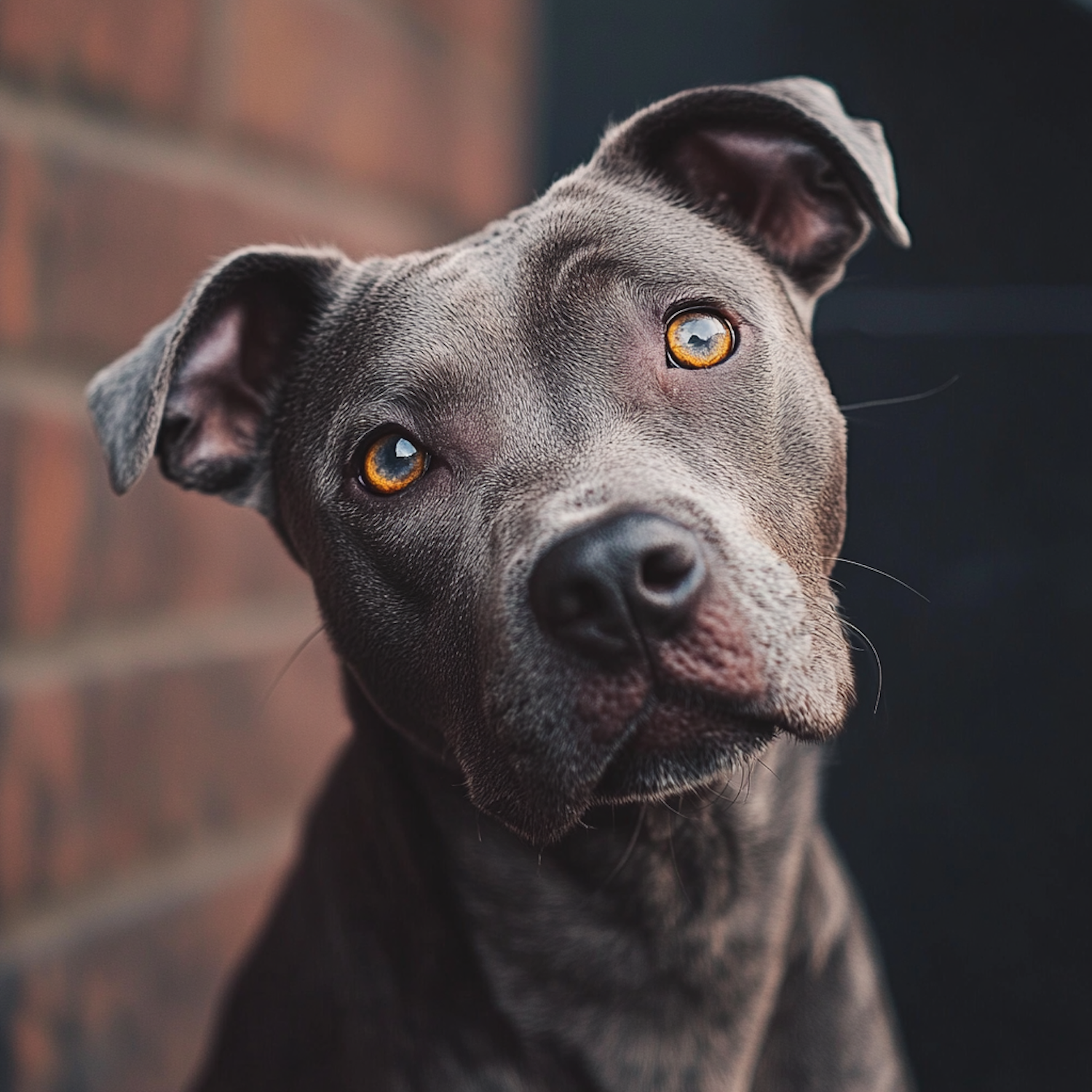 Close-up of a Gray Dog with Amber Eyes