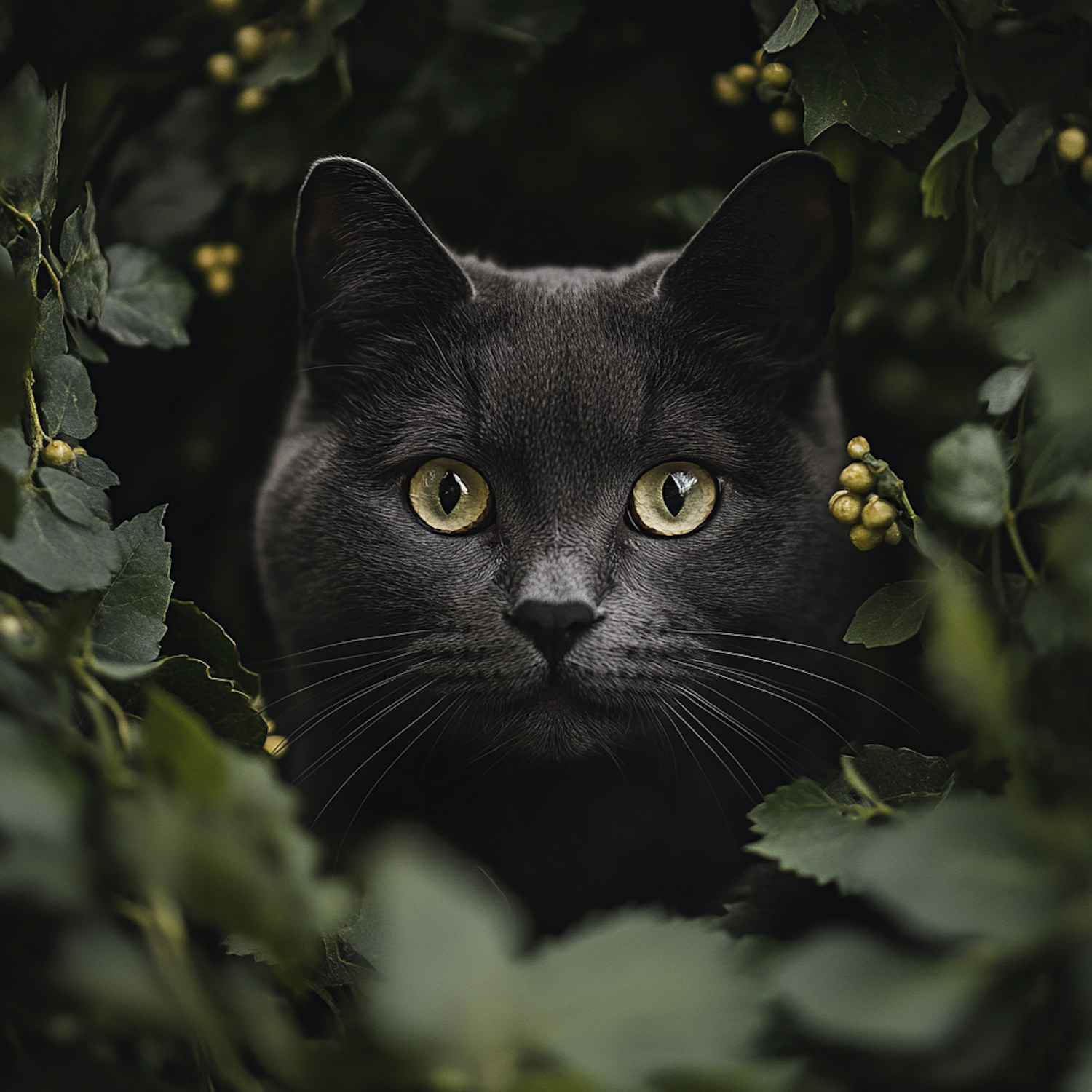 Curious Gray Cat in Foliage