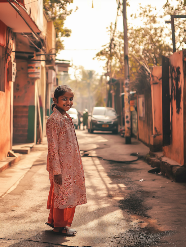 Joyful Girl in Traditional Attire