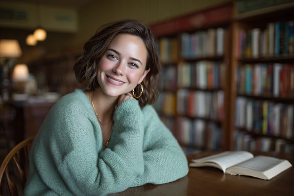 Woman Reading in Library