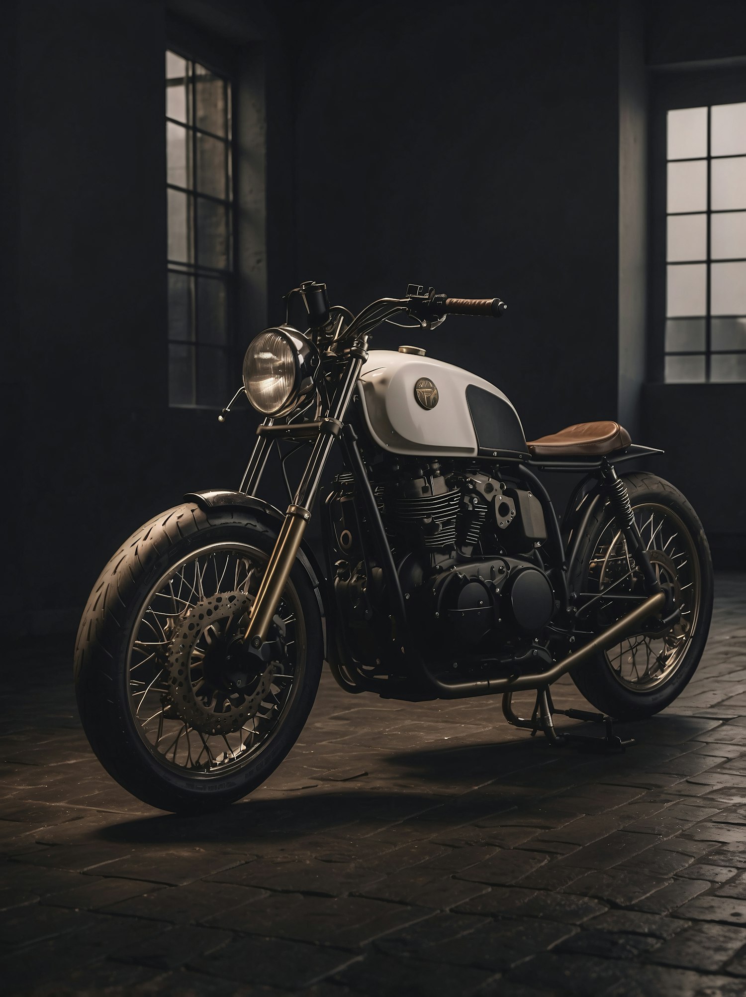 Vintage Motorcycle in Dimly Lit Room