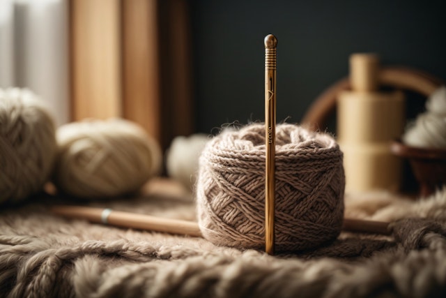 Close-up of Yarn and Crochet Hook