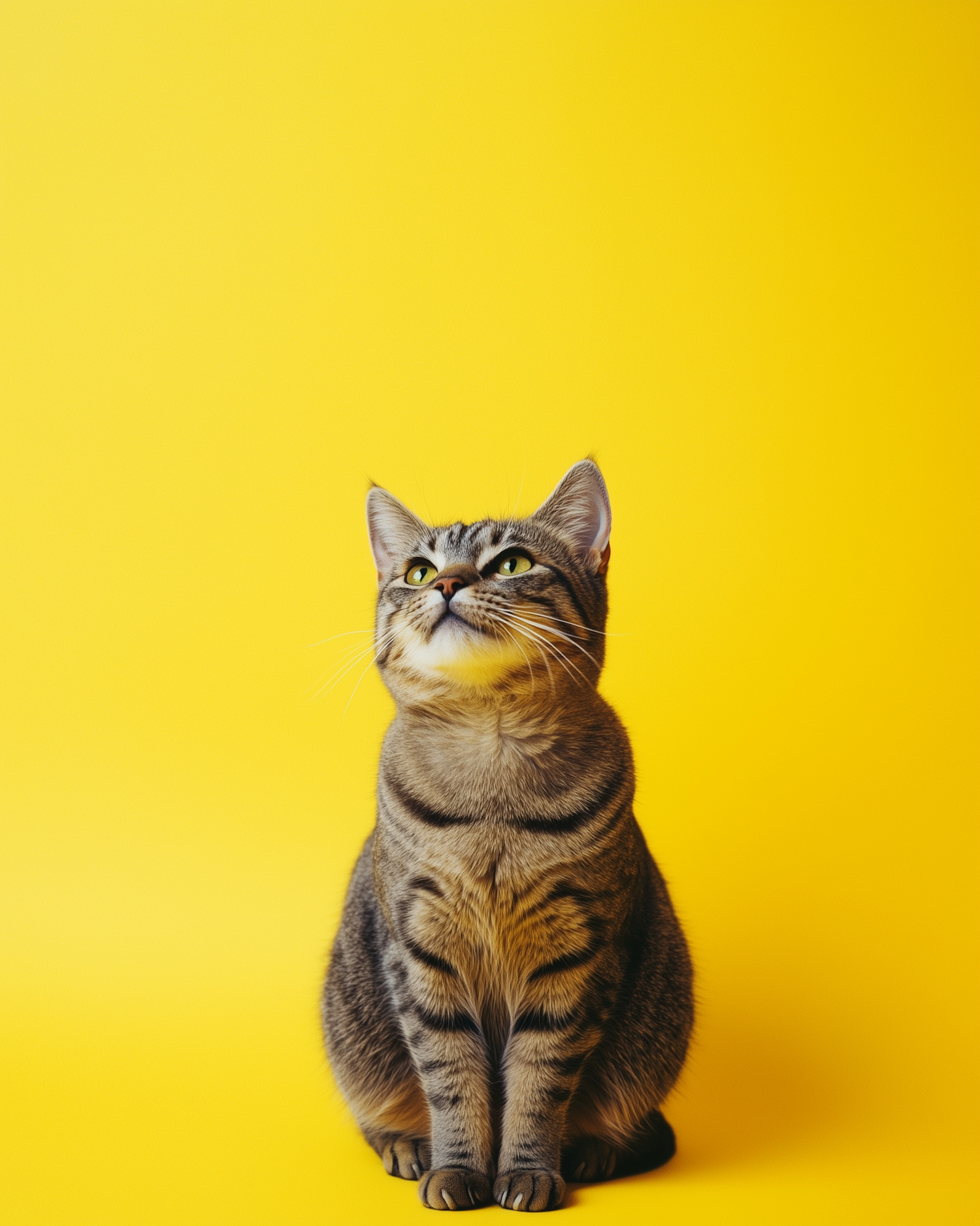 Tabby Cat on Yellow Background