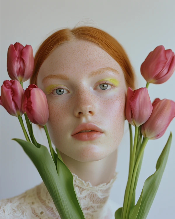 Young Woman with Tulips