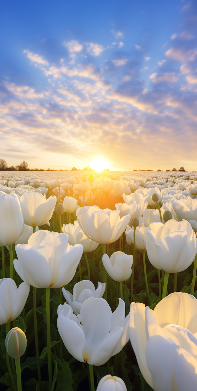 Golden Hour Serenity in the White Tulip Fields