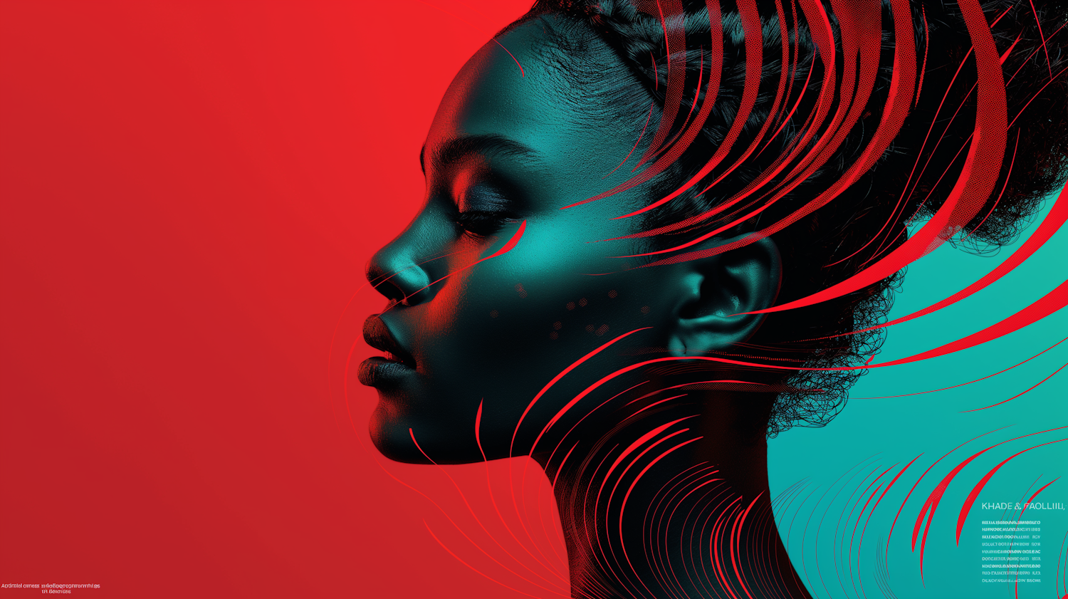 Striking Profile with Teal Skin and Red Background