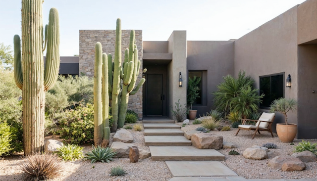 Modern Desert Landscape with Contemporary House