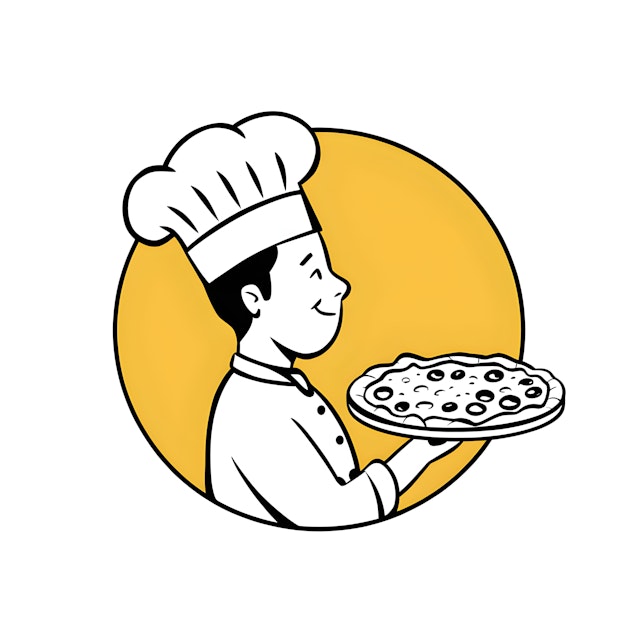 Smiling Chef with Pizza Illustration