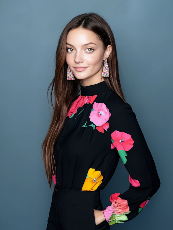 Portrait of a Young Woman in Floral Dress