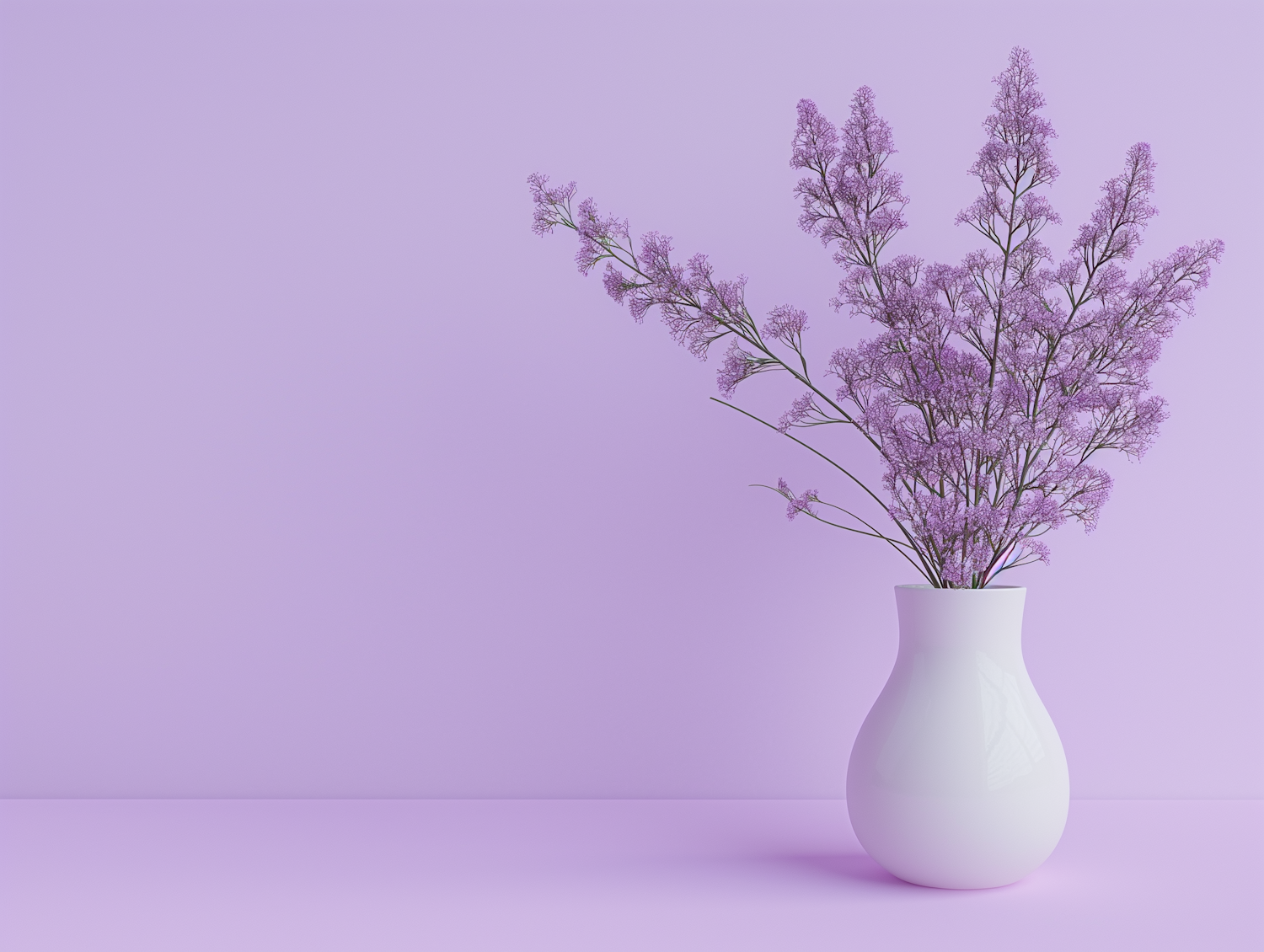 Purple Flowers in White Vase