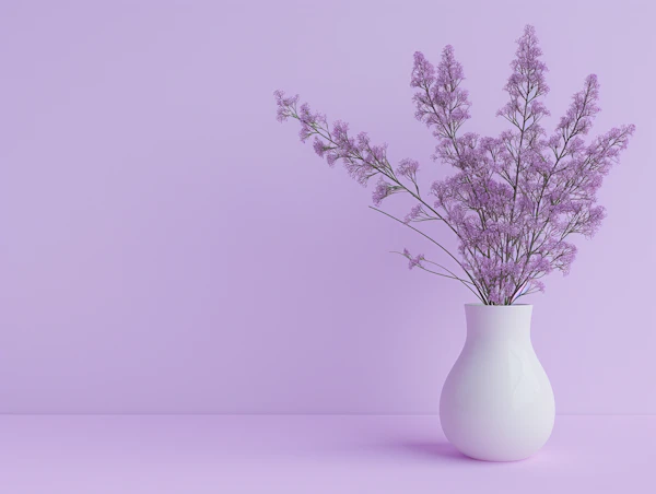 Purple Flowers in White Vase
