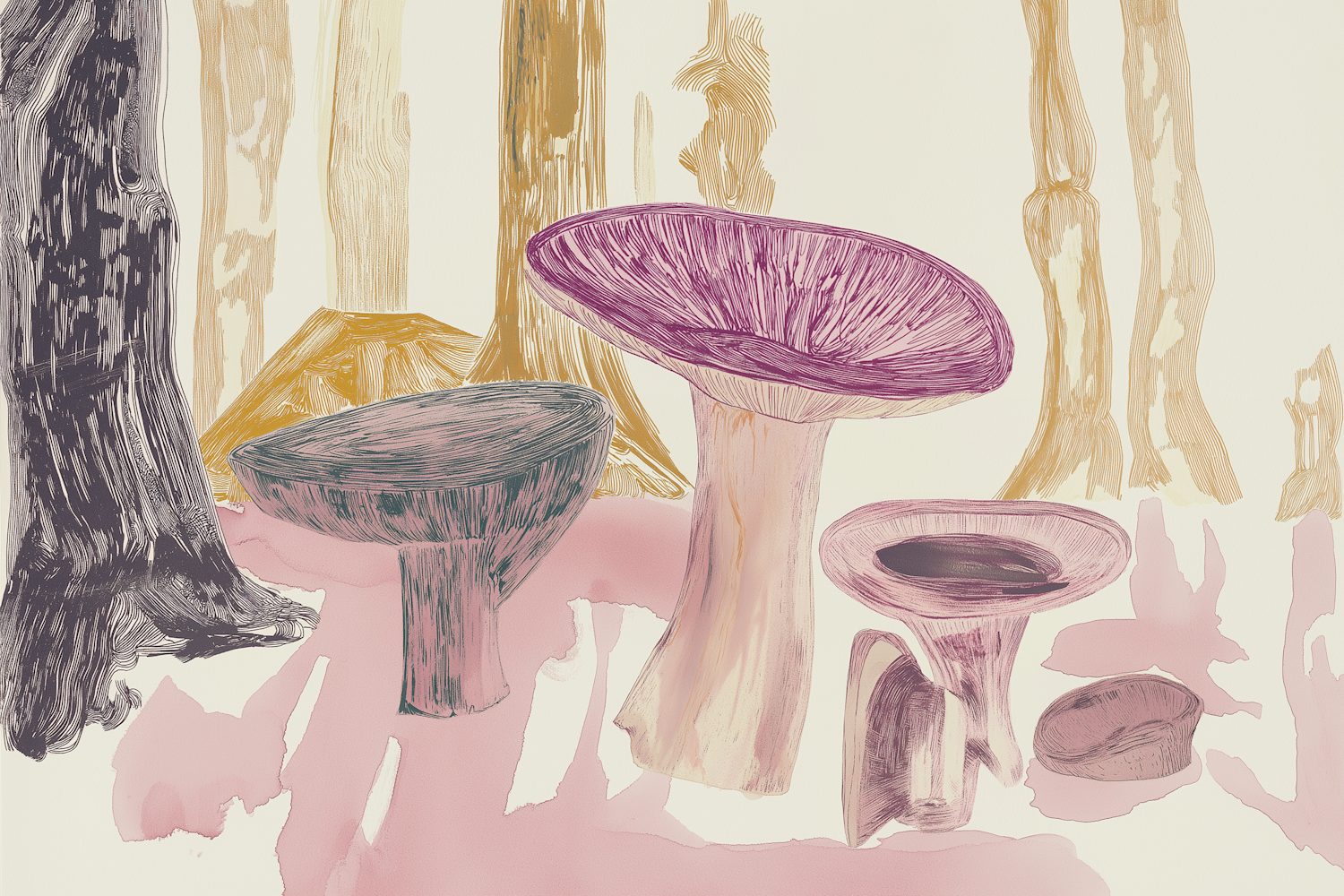 Whimsical Mushroom Forest Illustration