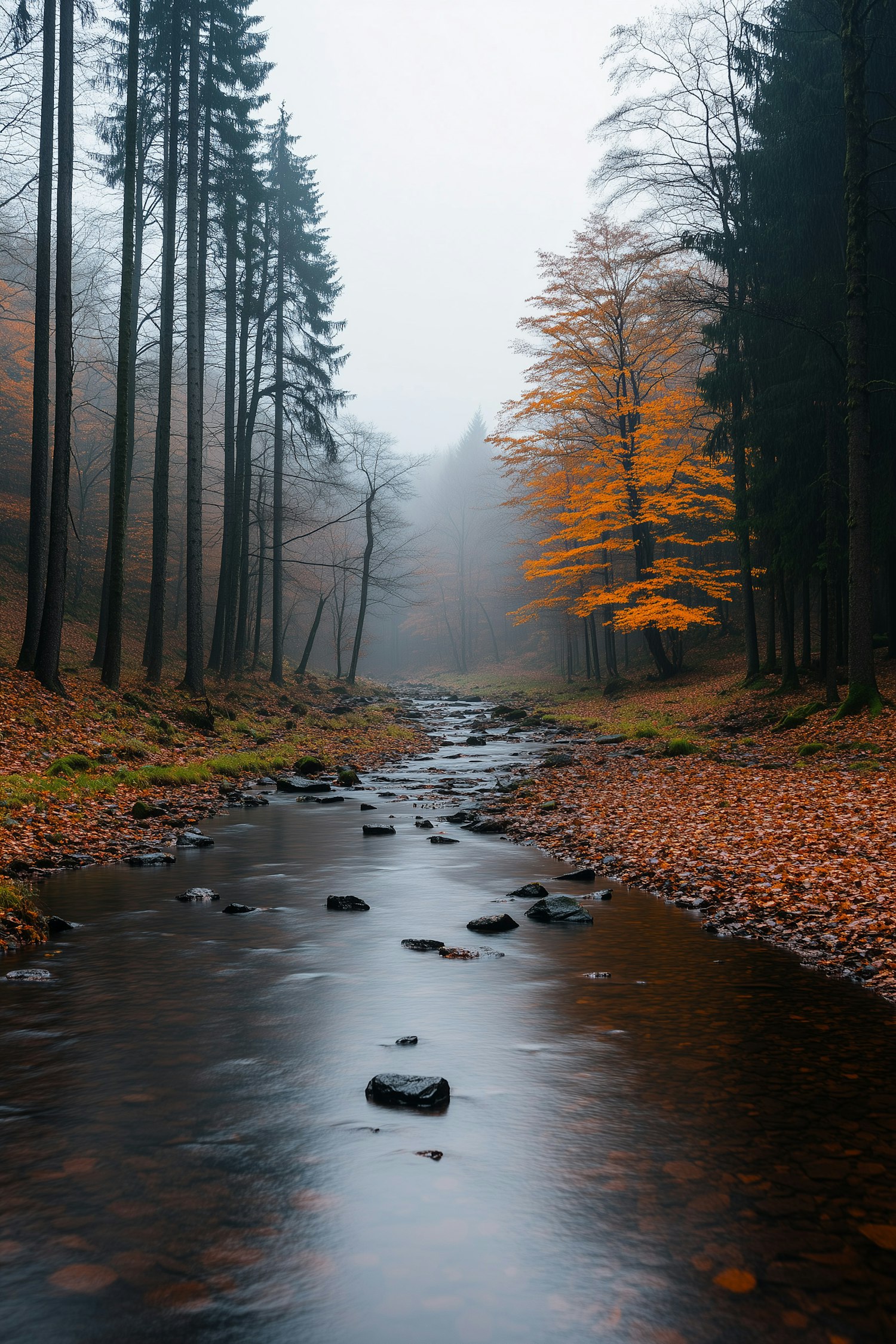 Misty Autumn Forest Creek