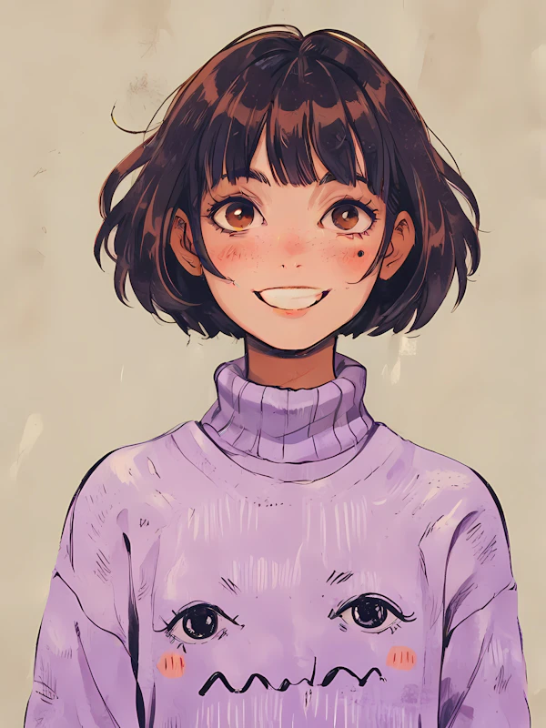 Cheerful Young Person in Lavender Sweater