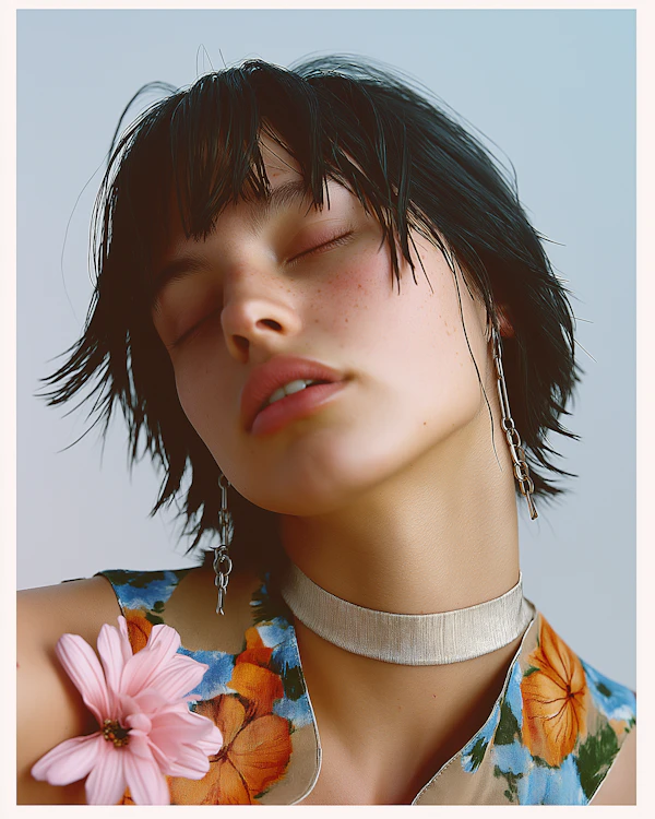 Serene Portrait with Floral Accents