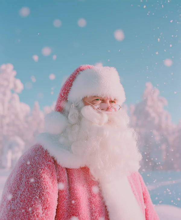 Pink Santa in Snow
