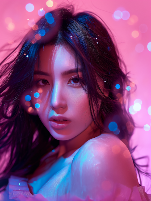 Ethereal Portrait with Pink and Blue Lighting