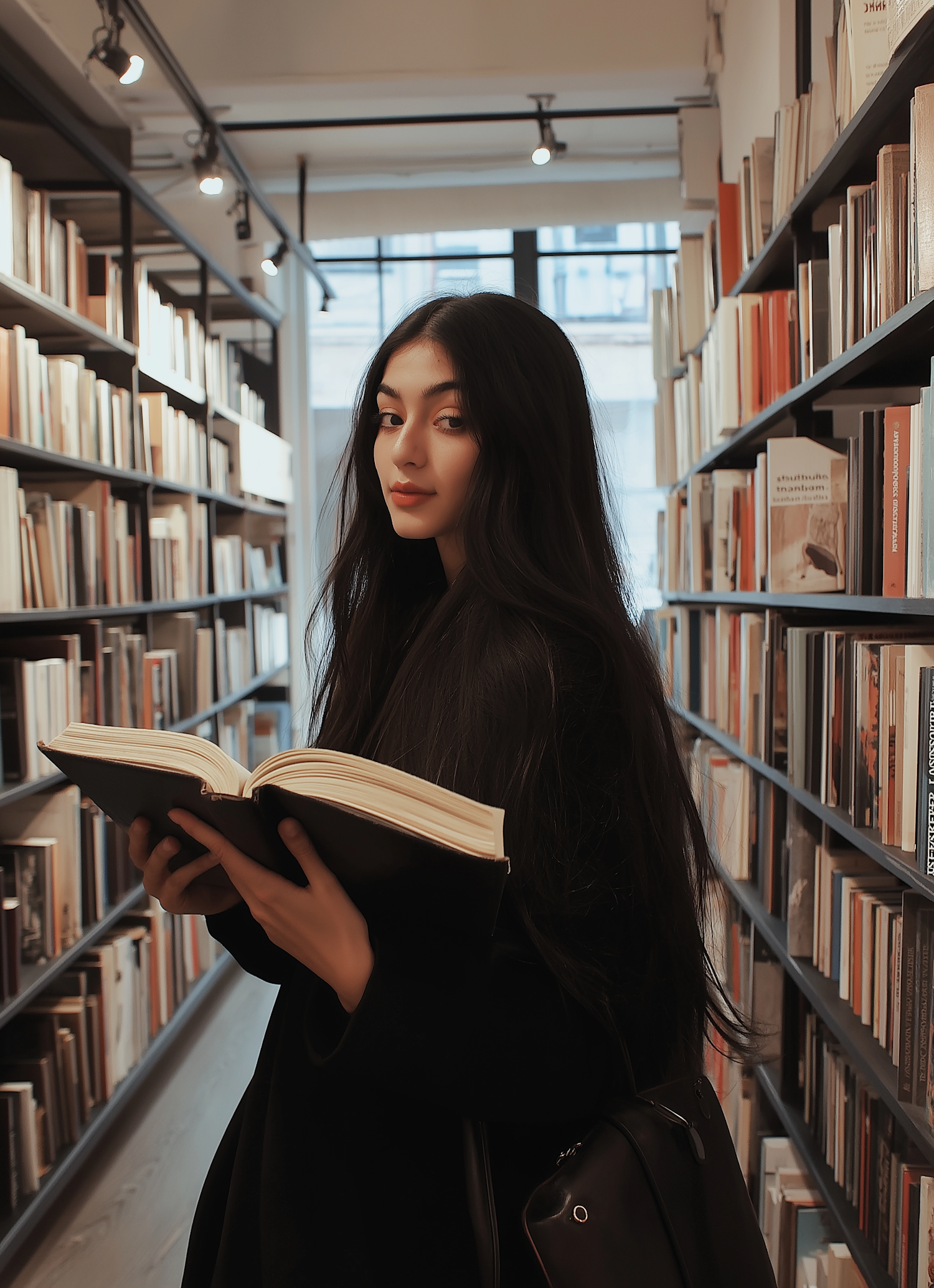 Woman Reading in Library