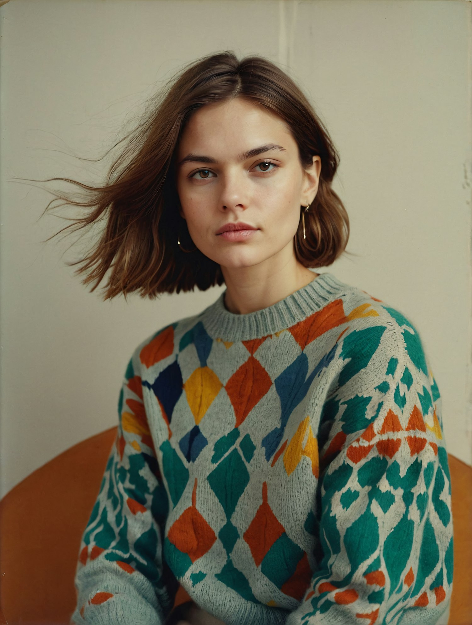 Portrait of a Young Woman in Colorful Sweater