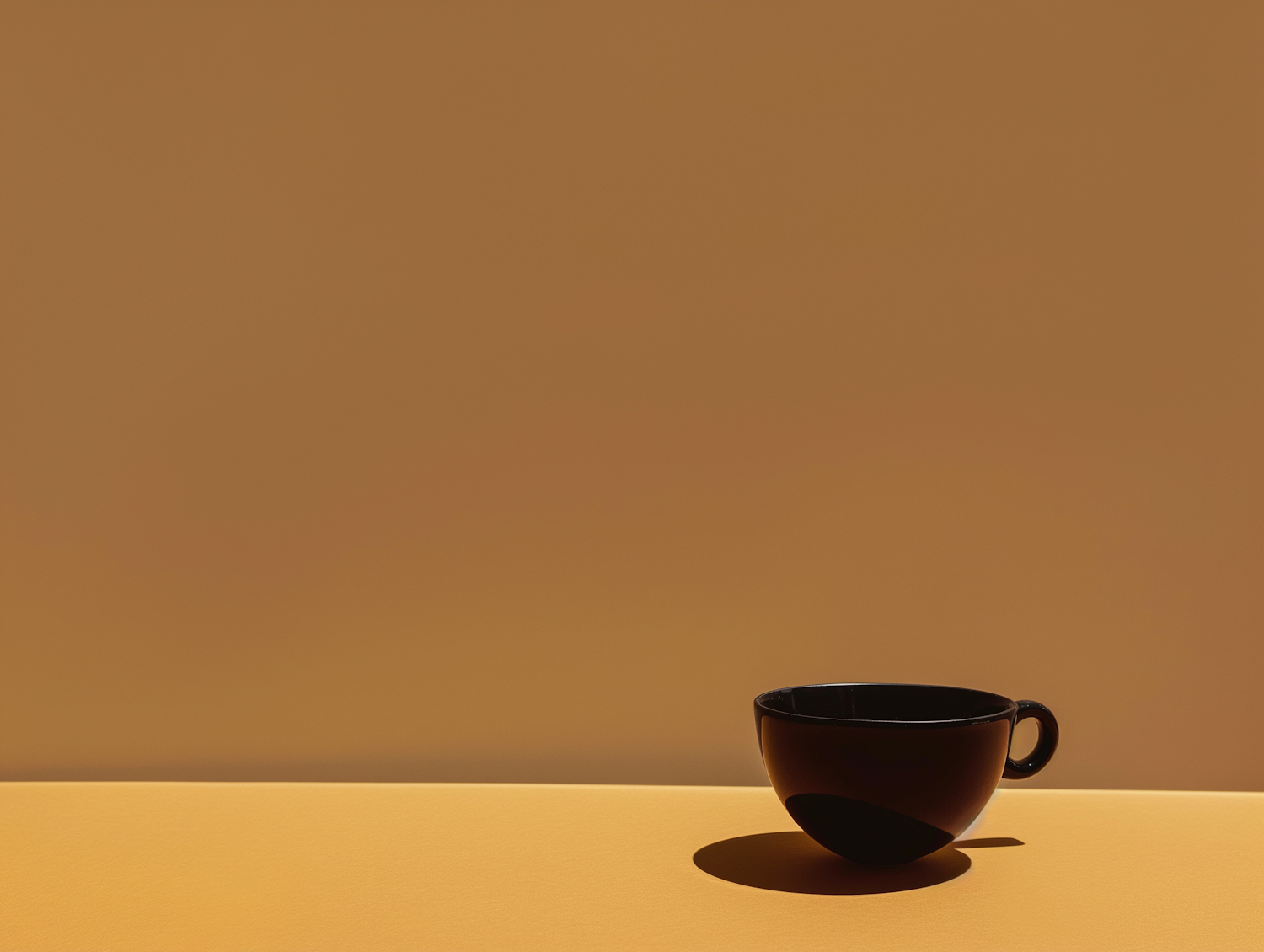 Minimalist Black Cup on Mustard-Yellow Background