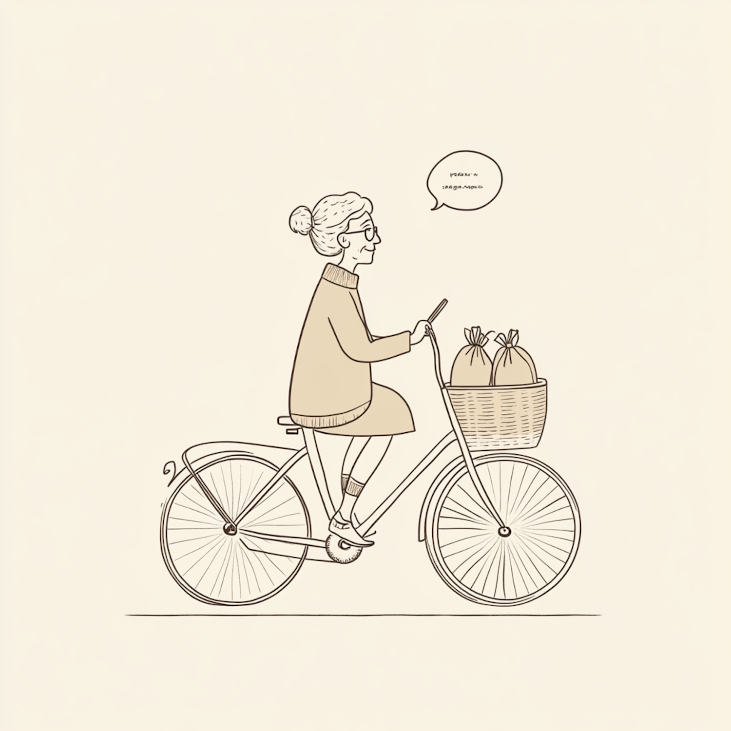 Elderly Woman Cycling Illustration