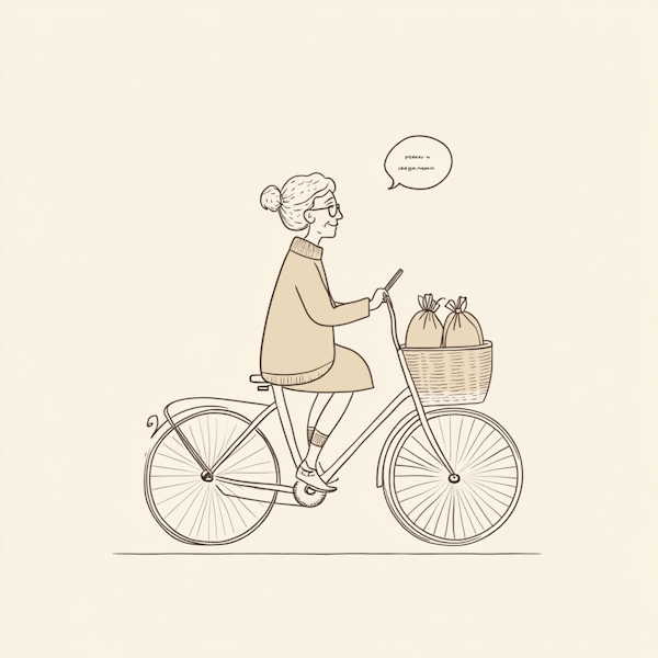 Elderly Woman Cycling Illustration