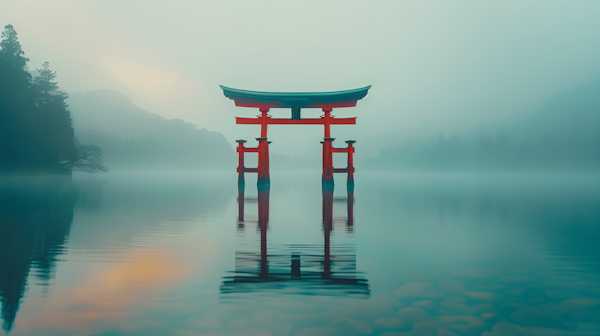 Serene Japanese Torii Gate at Sunrise