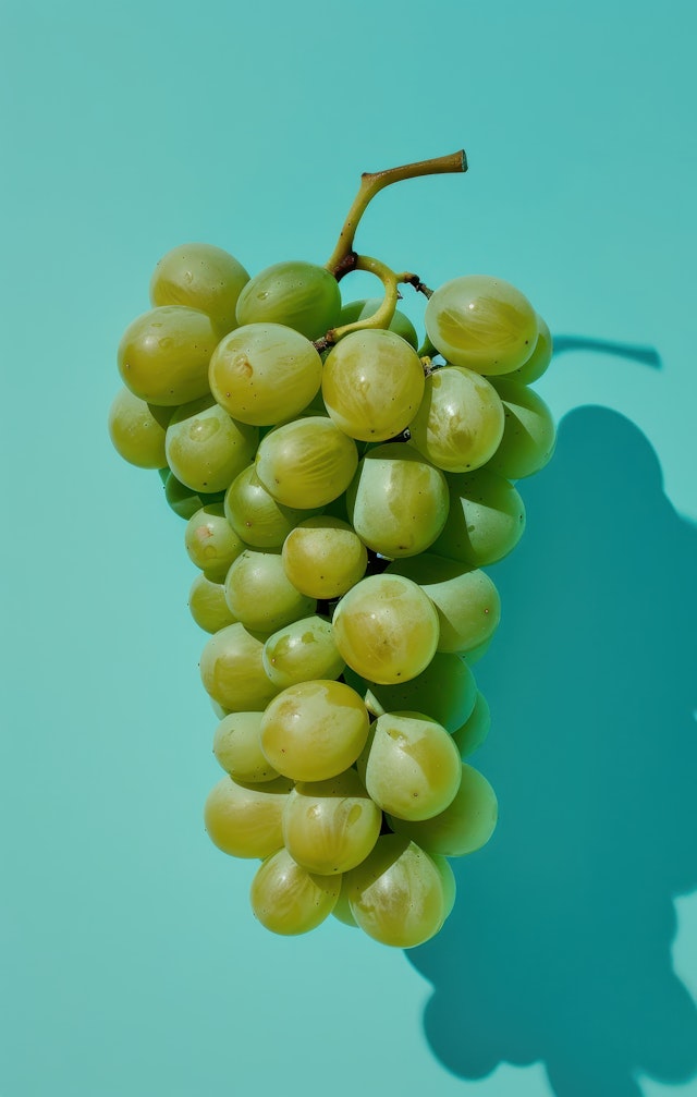 Green Grapes on Turquoise Background