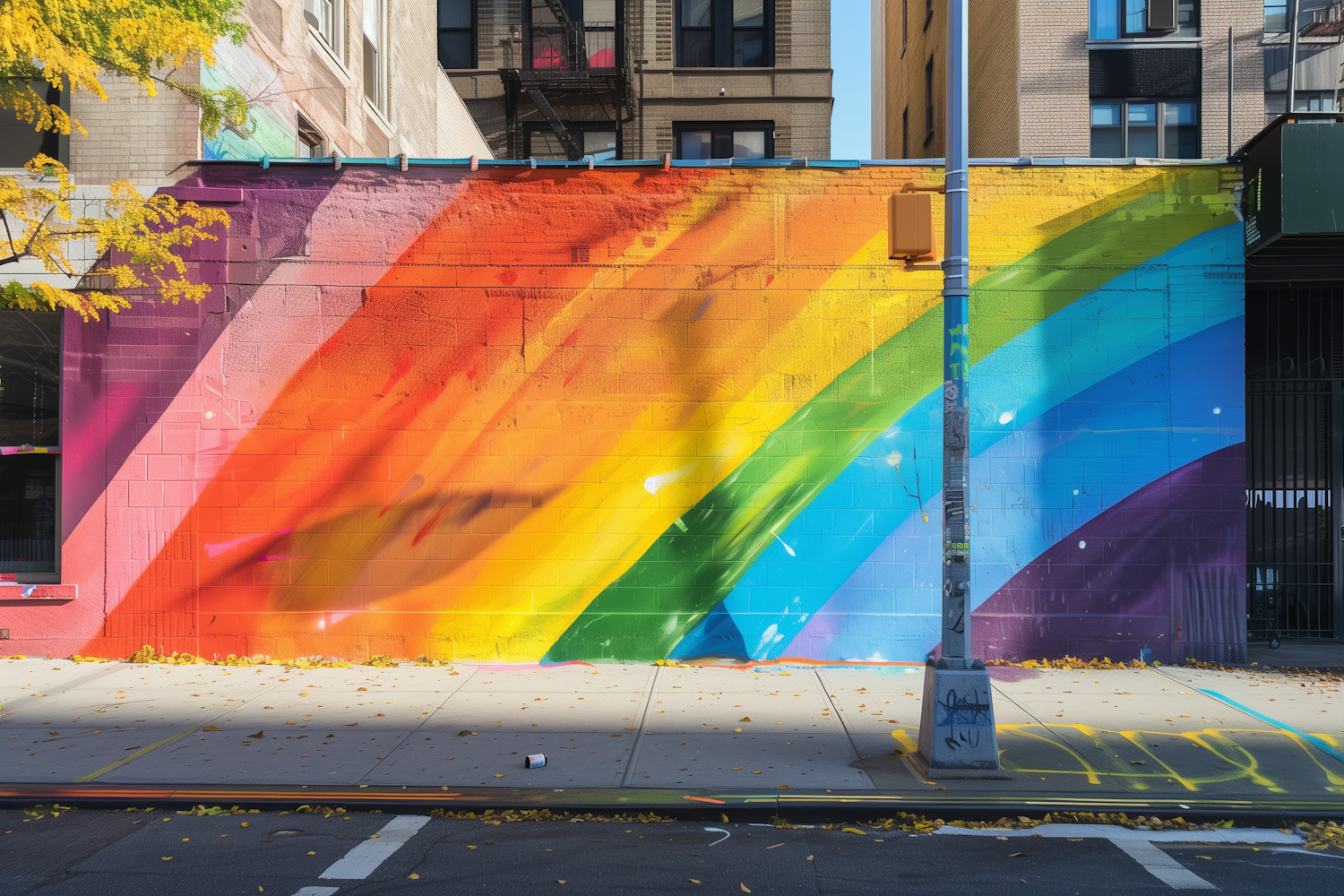 Rainbow Mural with Autumn Leaves