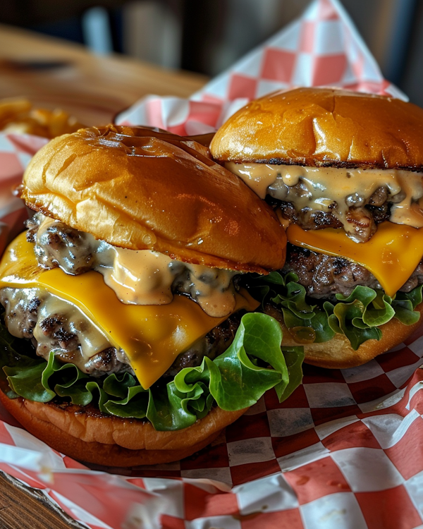 Appetizing Cheeseburgers on Checkered Liner