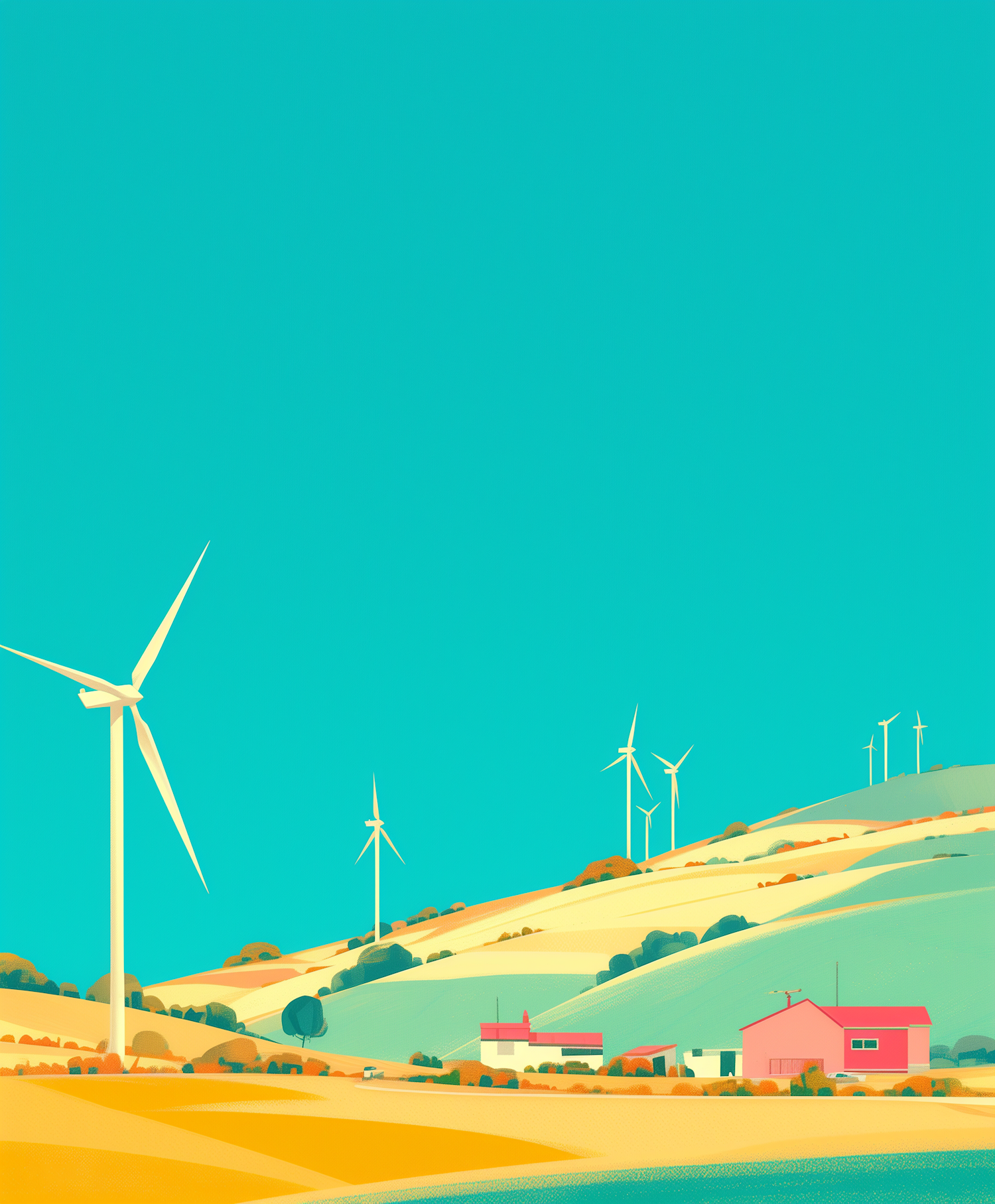 Serene Landscape with Wind Turbines