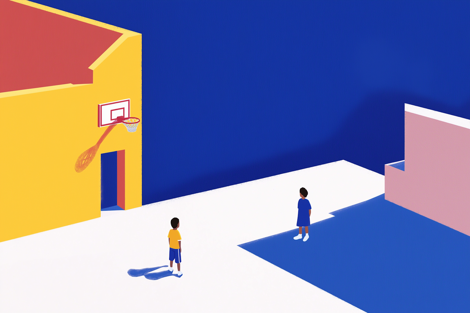 Minimalist Abstract Scene with Basketball